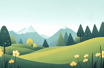 A Peaceful Springtime Mountain Landscape