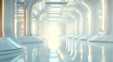 Futuristic White Corridor with Ambient Light