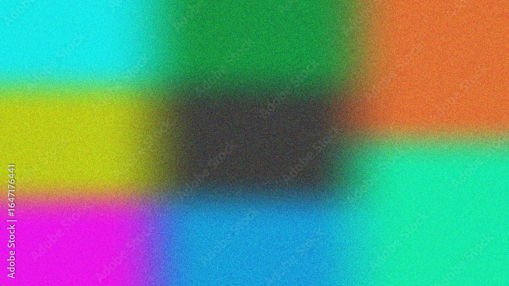 Poster abstract mosaic of vibrant saturated colors in a grid pattern with a dark center and grainy texture 