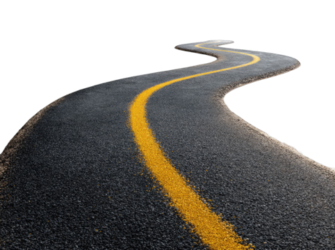 Winding asphalt road with yellow line