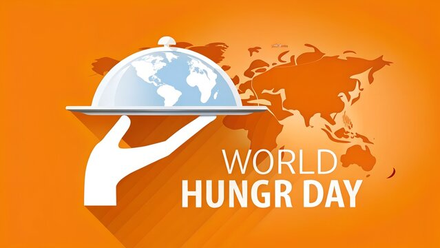 Raise awareness on world hunger day with this illustration featuring a hand holding a globe on a plate, symbolizing the need to provide food and resources globally