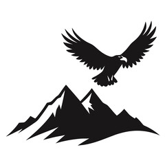 Flying a eagle mountain  a simple vector clean black silhouette design white background