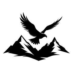 Flying a eagle mountain  a simple vector clean black silhouette design white background