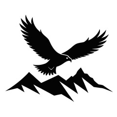 Flying a eagle mountain  a simple vector clean black silhouette design white background