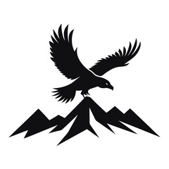 Flying a eagle mountain  a simple vector clean black silhouette design white background