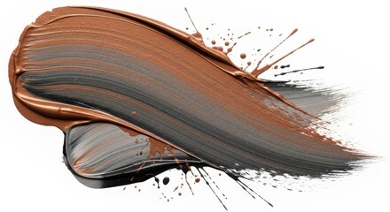 Dynamic Brushstroke of Blended Bronze and Black Metallic Paint with Splatters