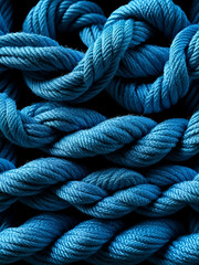 The vivid blue of the knotted rope texture creates an intricate and inviting contrast that invites one to take a closer look