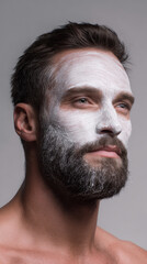 Obraz premium Bearded man with facial mask, self care concept