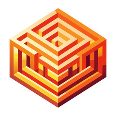 Abstract Isometric 3D Orange Gold Maze; Complex Puzzle Concept;  Intricate Design;  Challenge and Solution Imagery.