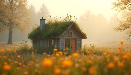 “Sustainable Tiny Home with Eco-Friendly Green Roof”