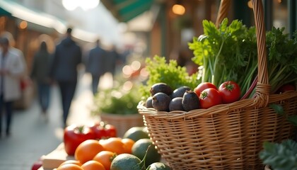 “Organic Vegetables in Handmade Woven Basket”