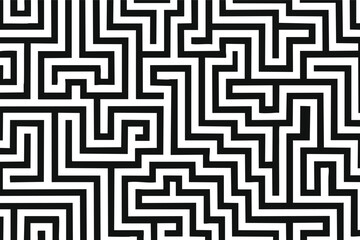 A striking monochrome abstract pattern features a complex maze, illustrating concepts of difficulty, strategy, and finding the right path.