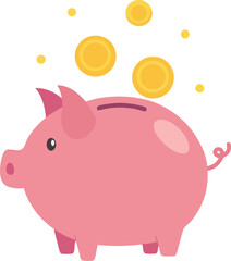 Piggy bank and coins, Pink Piggy Bank with Gold Coins Illustration on Transparent Background, illustration, vector, 