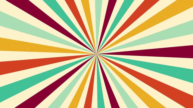 70s vintage colorful sunburst background animation. 4K video