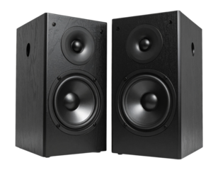 Modern Audio Speakers in Black, isolated on a transparent background