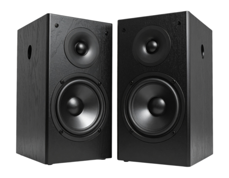 Modern Audio Speakers in Black, isolated on a transparent background