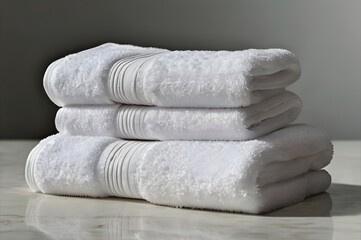 folded white towels stack on white table