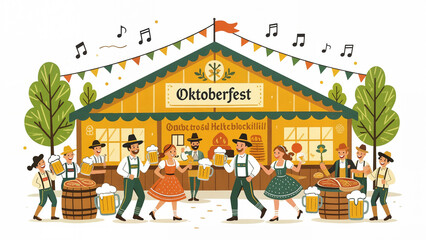 oktoberfest beer tent crayon illustration
