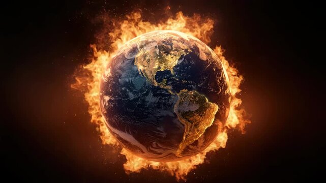fictional planet earth in burning flames concept of global warming animation