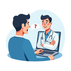 Medical remote consultation concept. Patient consulting on-line a doctor. Illustration your web site design, app, UI. EPS10.