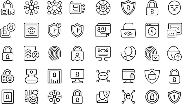 Cyber security line icon set, hacker, privacy, password, security, fingerprint, network, protect, risk private, confidential, safe, detective and more victor illastretion.