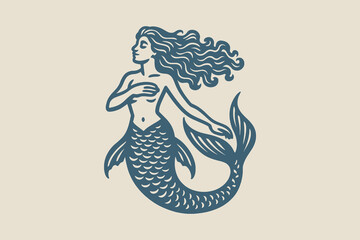 Mermaid engraving style vintage illustration vector