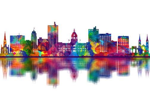 Fort Wayne Indiana Skyline. Cityscape Skyscraper Buildings Landscape City Downtown Abstract Art