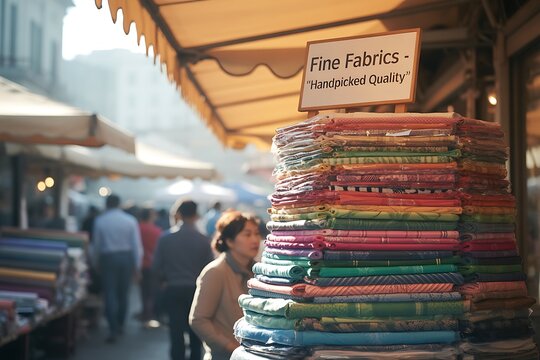 Explore handpicked fine fabrics at vibrant outdoor market perfect for fashion designers and textile artists