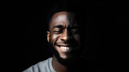 Split-face portrait with one side happy and bright, the other shadowed and sad. Concept : Mental health awareness, emotional contrast, duality, inner struggles, psychological well-being.