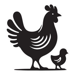 Black and White Chicken Family Vector