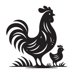 Black and White Chicken Family Vector