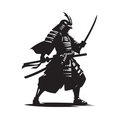 Obraz premium Samurai Standing Pose Silhouette | Historical Warrior Vector Art