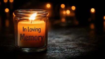 condolence card with burning candle in loving memory animation