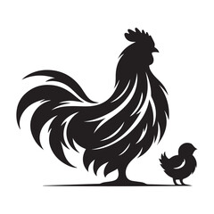 Black and White Chicken Family Vector