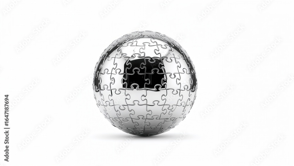 Poster reflective metallic sphere with a smooth surface casting soft shadows on a clean, white backdrop