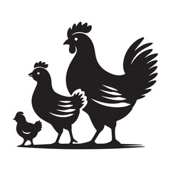 Black and White Chicken Family Vector