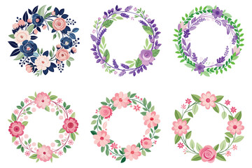 Floral Wreath Vector Collection – Colorful Flower Frame Designs in Watercolor Style