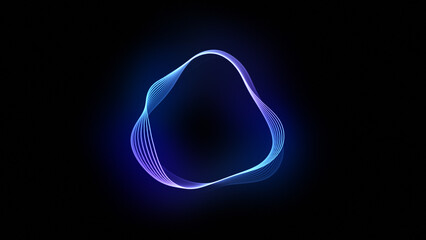 Abstract technology conсept of purple and blue neon gradient 3d lines. Glowing futuristic waves, sound waves and audio waveform. Artificial Intelligence, big data, information graphics.