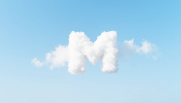 Cloud shaped like letter M in bright blue sky  