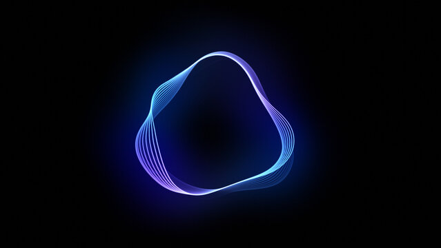 Abstract technology conсept of purple and blue neon gradient 3d lines. Glowing futuristic waves, sound waves and audio waveform. Artificial Intelligence, big data, information graphics.