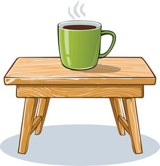 Fototapeta premium Wooden table with steaming green coffee cup, perfect for warm home or cafe interior design illustrations. Generative AI