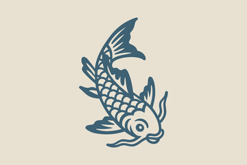 Koi fish bold engraving style vector illustration