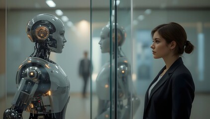 Fototapeta premium Human and Robot Face-to-Face Interaction