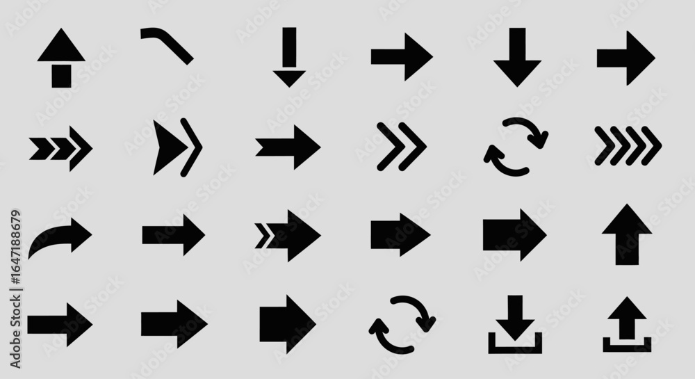 Aufkleber a comprehensive set of simple black arrow icons and symbols for indicating direction, navigation, an