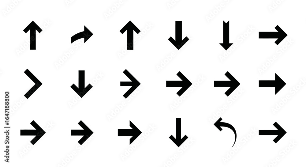 Aufkleber collection of simple black arrow icons. a diverse set of vector symbols for indicating direction, na