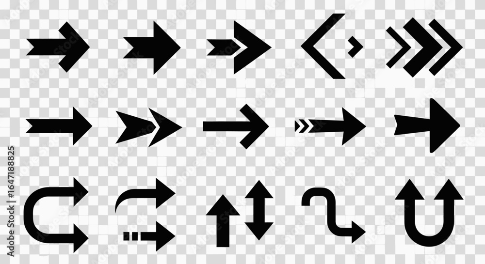 Aufkleber set of black arrow icons. a diverse collection of pointer symbols for navigation, direction, and use