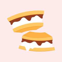 Chocolate bar and graham crackers. S'more graham cracker, chocolate, and marshmallow.