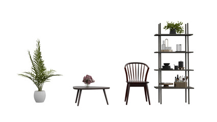 Fototapeta premium 3D Render a chair and a table with a potted plant