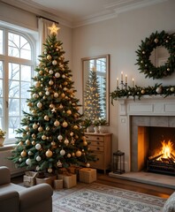 fireplace with christmas decorations