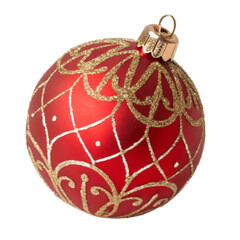 Red Christmas ornament ball isolated on a transparent background.	